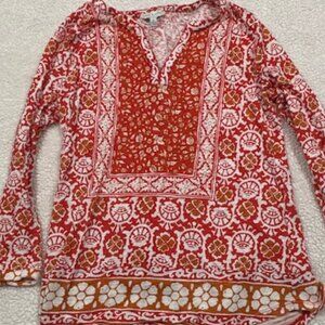 Lucky Brand Poppy Ecru Multi print peasant top
